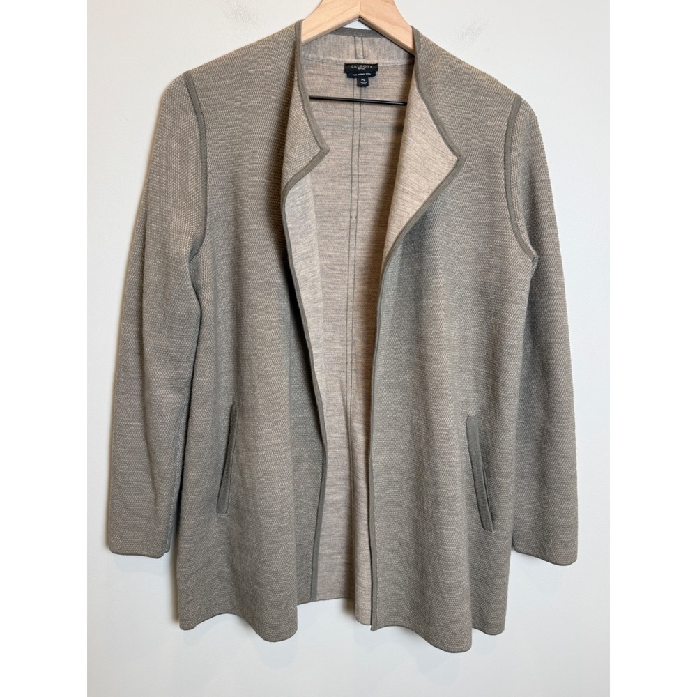 Talbots 100% Merino Wool Open Front Cardigan Petite M Minimal Soft Neutral Luxe